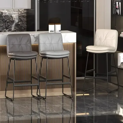 Saddle Metal Frame Leather Counter Bar Stools with Back Image - 2
