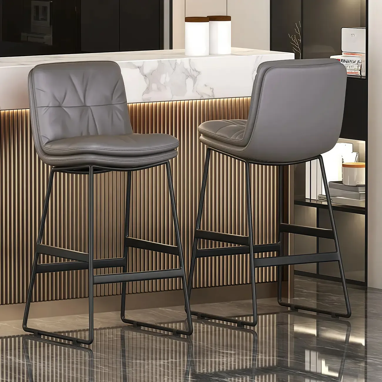 Saddle Metal Frame Leather Counter Bar Stools with Back Image - 9