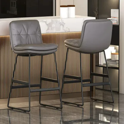 Saddle Metal Frame Leather Counter Bar Stools with Back Image - 9