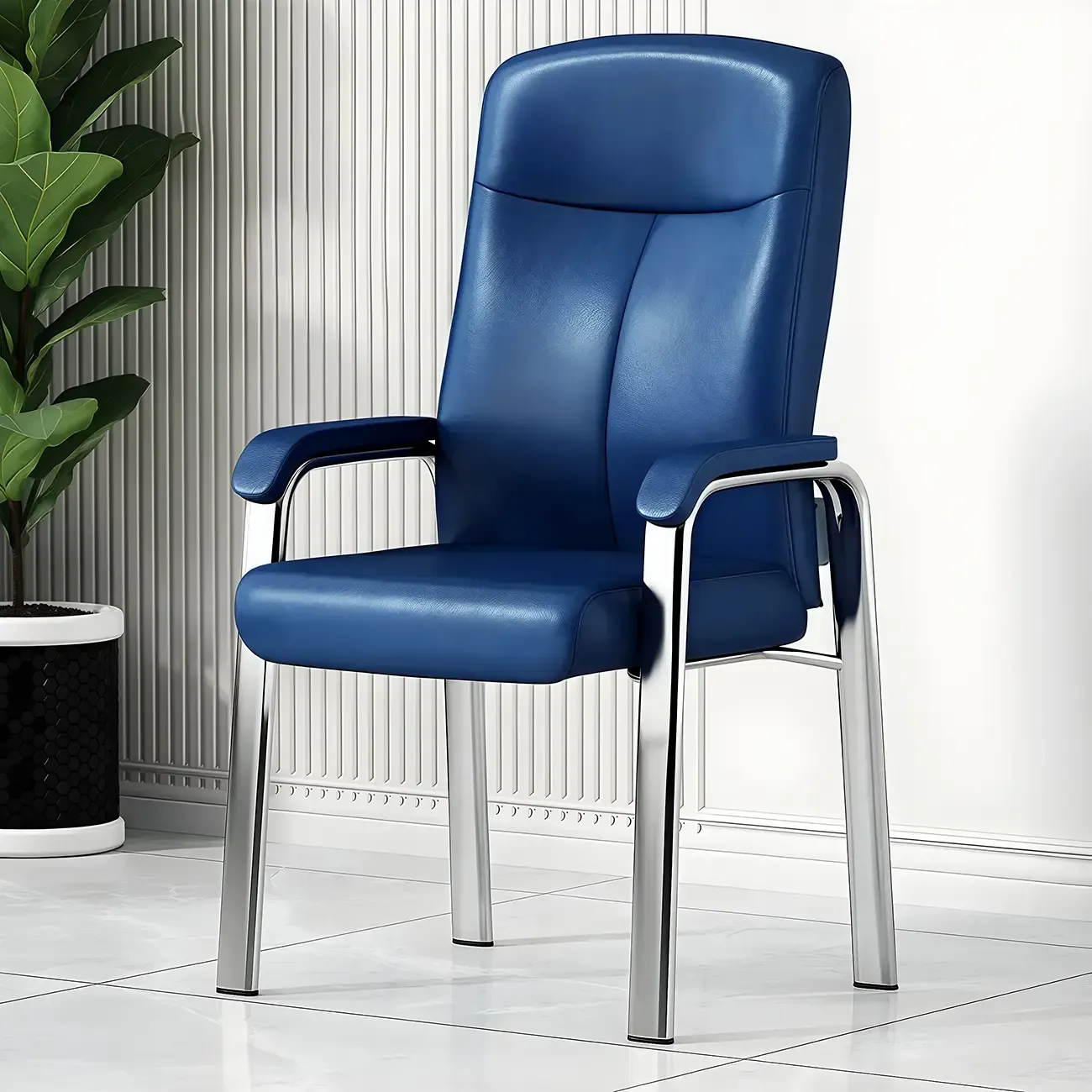 Modern Leather Metal 4-Leg Office Chair with Arms | HomeyFad