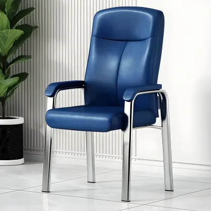 Modern Leather Metal 4-Leg Office Chair with Arms Image - 6