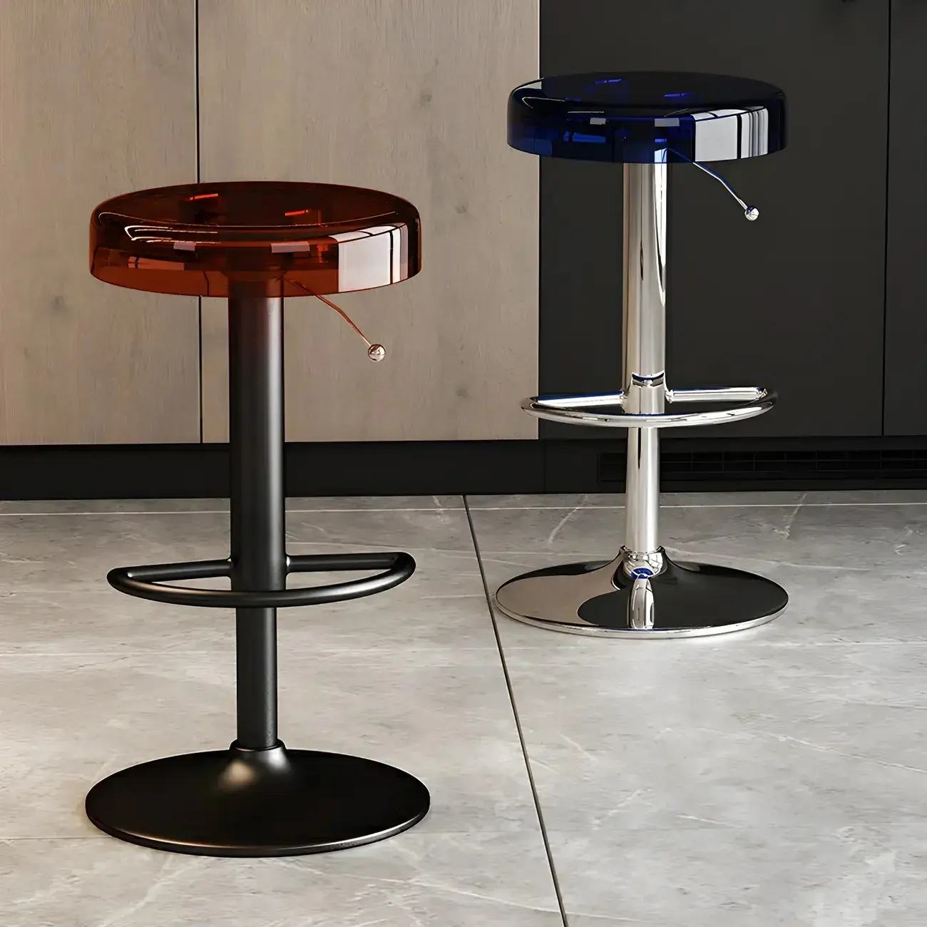 Sleek Metal Clear Acrylic Swivel Adjustable Bar Stool Image - 1 | homeyfad