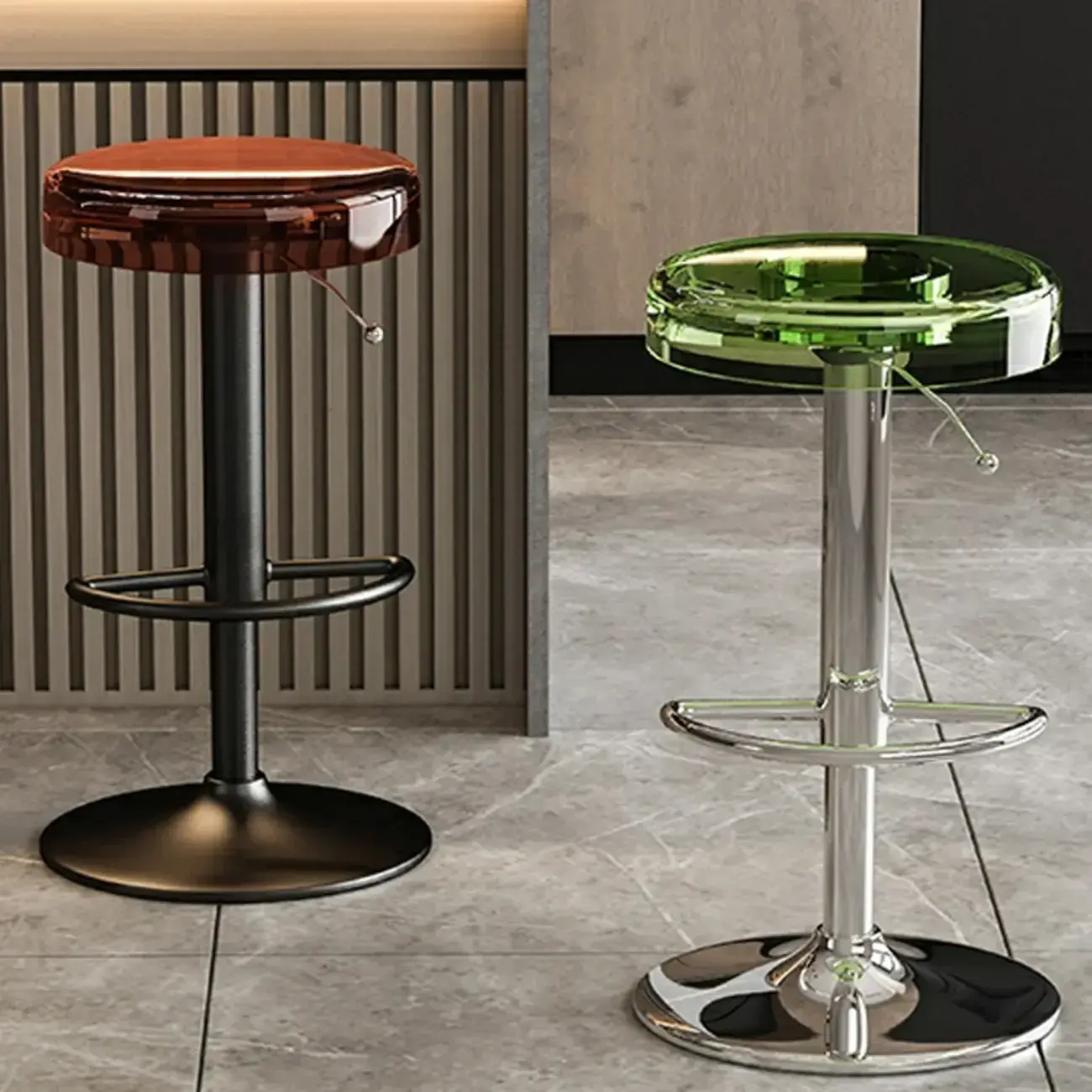 Sleek Metal Clear Acrylic Swivel Adjustable Bar Stool Image - 2 | homeyfad