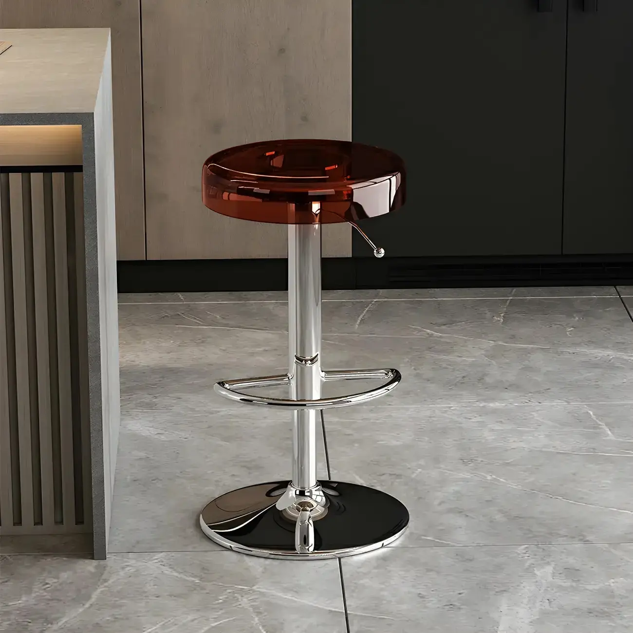 Sleek Metal Clear Acrylic Swivel Adjustable Bar Stool Image - 4 | homeyfad