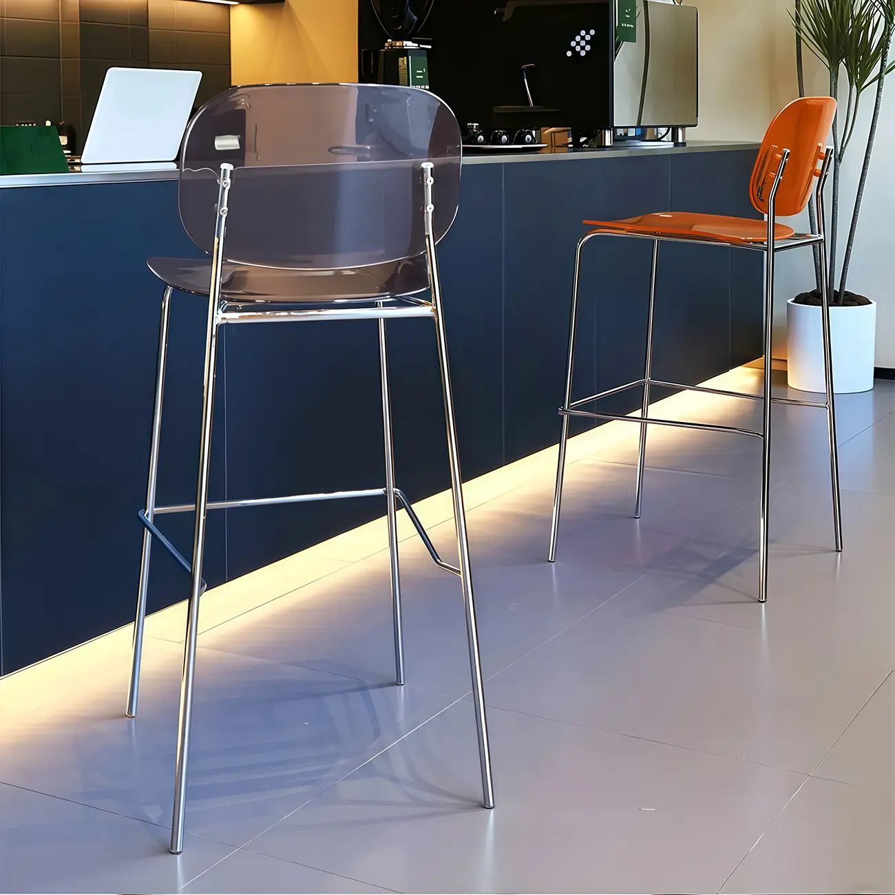 Modern Metal Counter Height Acrylic Bar Stools Image - 5 | homeyfad
