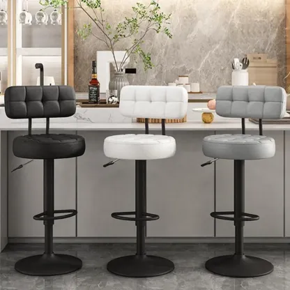 Stylish Upholstered Swivel Bar Stools with Backrest for Kitchen Image - 1