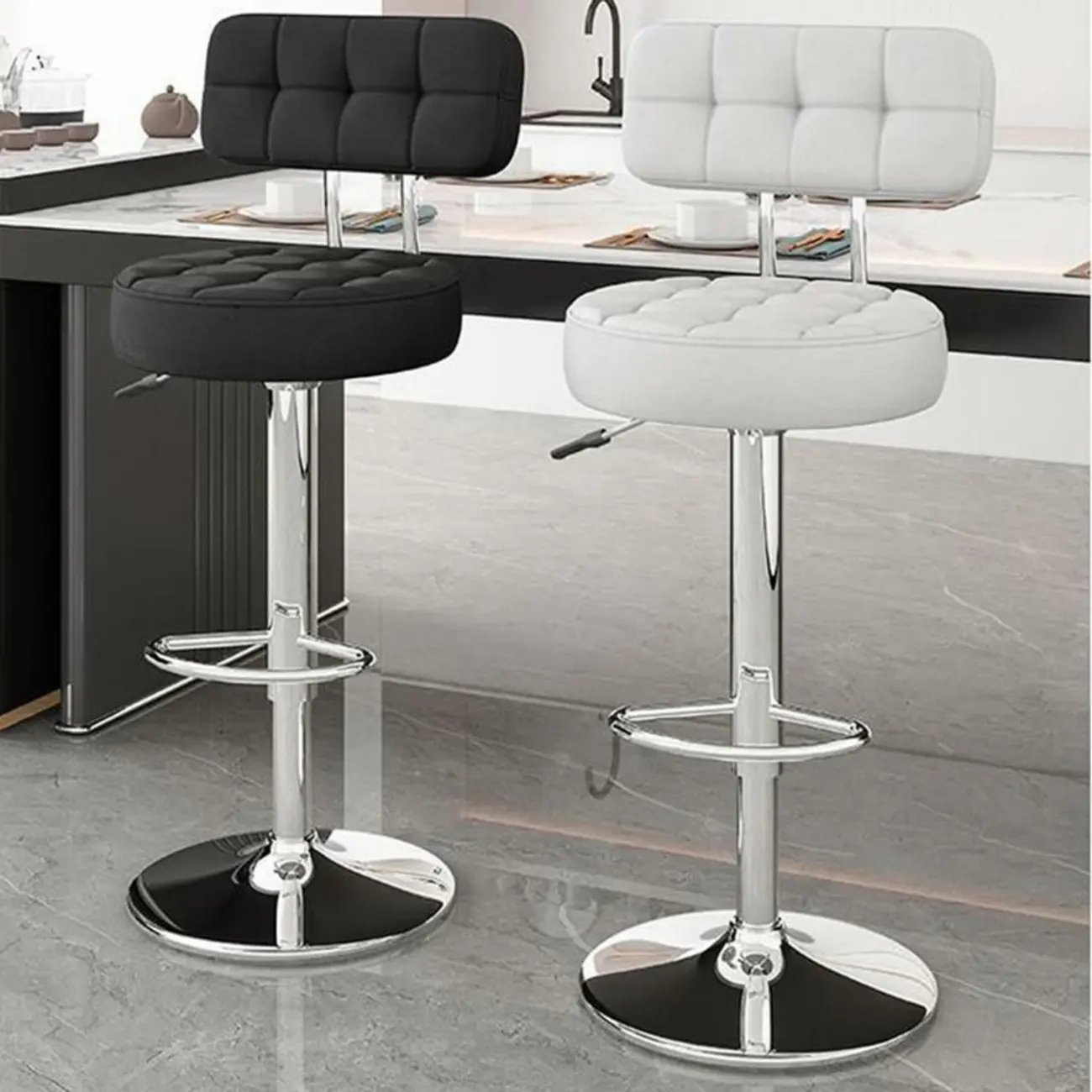 Stylish Upholstered Swivel Bar Stools with Backrest for Kitchen Image - 3 | homeyfad