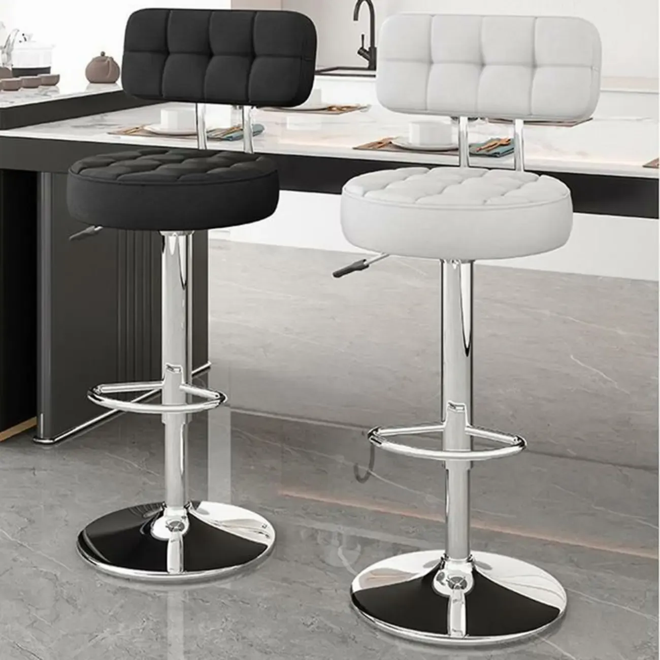 Stylish Upholstered Swivel Bar Stools with Backrest for Kitchen Image - 3