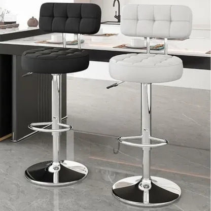 Stylish Upholstered Swivel Bar Stools with Backrest for Kitchen Image - 3