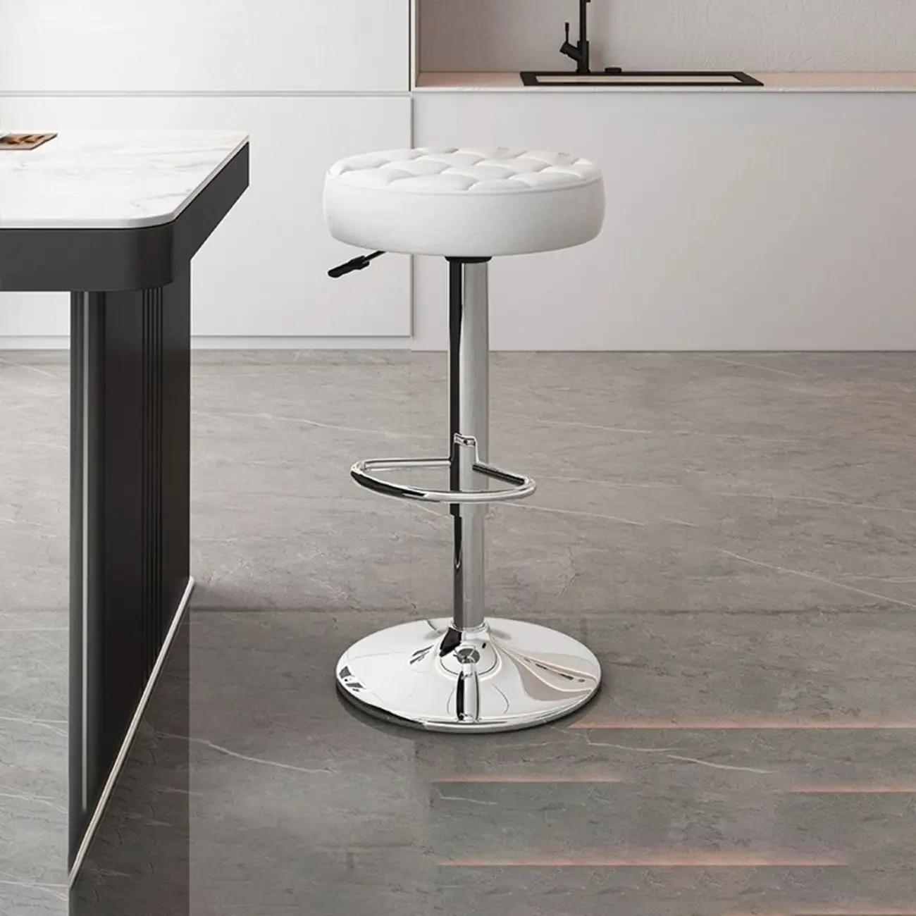 Stylish Upholstered Swivel Bar Stools with Backrest for Kitchen Image - 4 | homeyfad