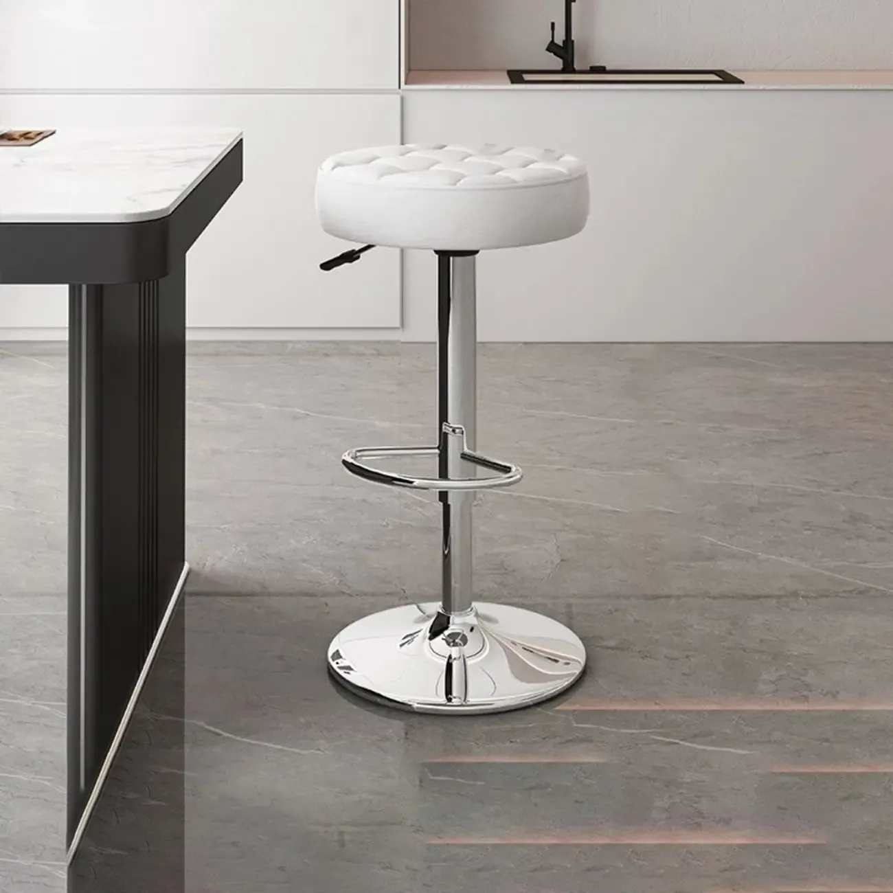 Stylish Upholstered Swivel Bar Stools with Backrest for Kitchen Image - 4