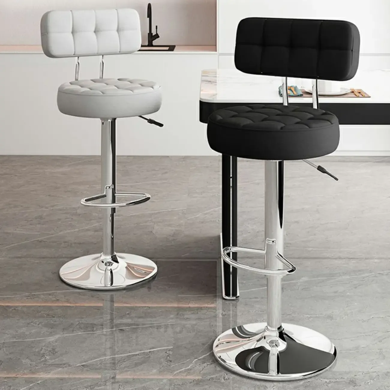 Stylish Upholstered Swivel Bar Stools with Backrest for Kitchen Image - 6