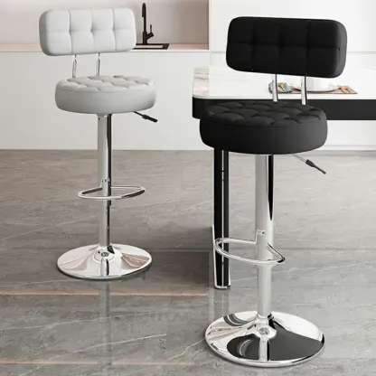 Stylish Upholstered Swivel Bar Stools with Backrest for Kitchen Image - 6