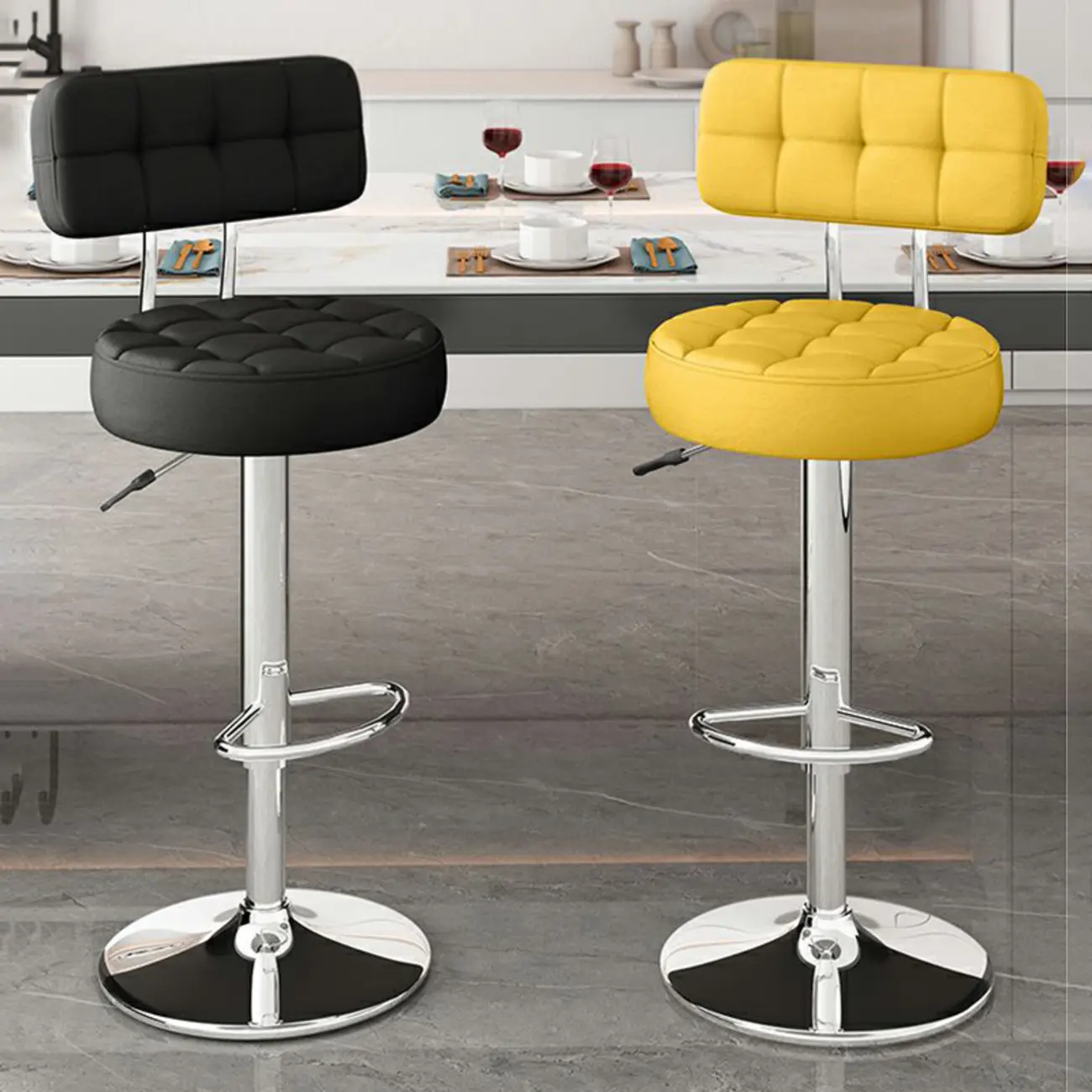 Stylish Upholstered Swivel Bar Stools with Backrest for Kitchen Image - 8 | homeyfad