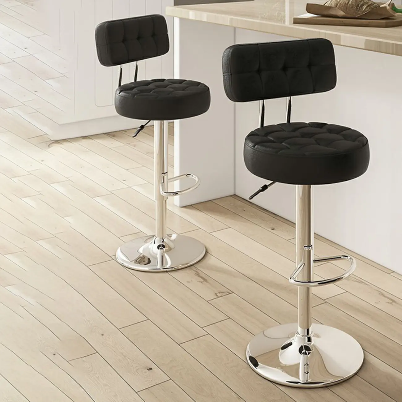 Stylish Upholstered Swivel Bar Stools with Backrest for Kitchen Image - 12 | homeyfad