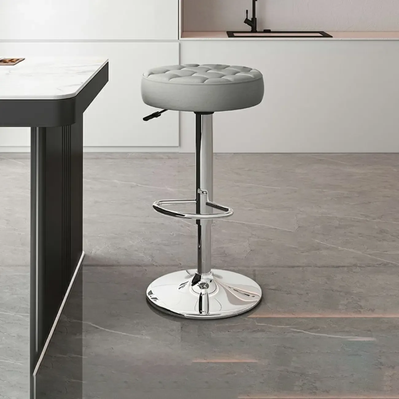 Stylish Upholstered Swivel Bar Stools with Backrest for Kitchen Image - 25