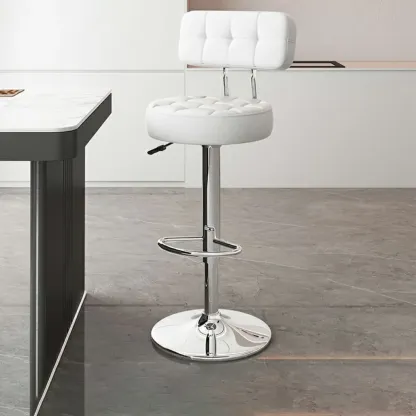 Stylish Upholstered Swivel Bar Stools with Backrest for Kitchen Image - 32