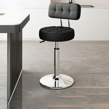 Stylish Upholstered Swivel Bar Stools with Backrest for Kitchen Image - 34