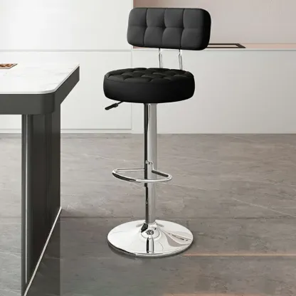 Stylish Upholstered Swivel Bar Stools with Backrest for Kitchen Image - 35