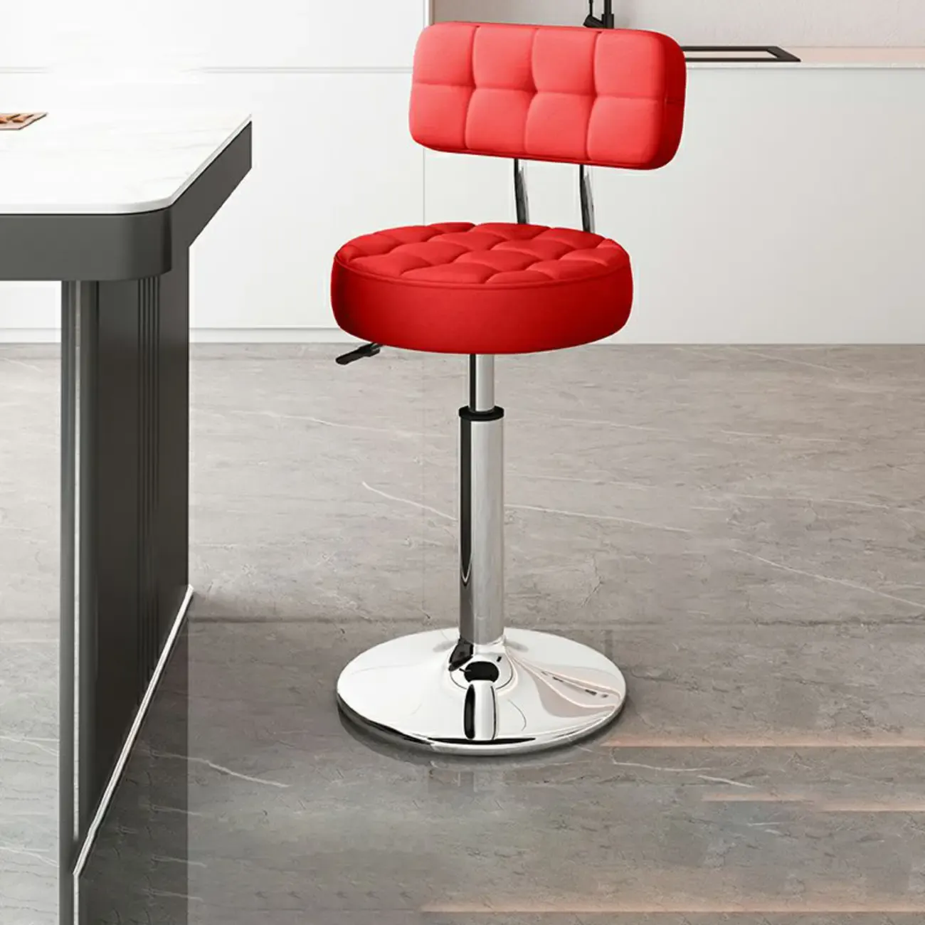 Stylish Upholstered Swivel Bar Stools with Backrest for Kitchen Image - 37