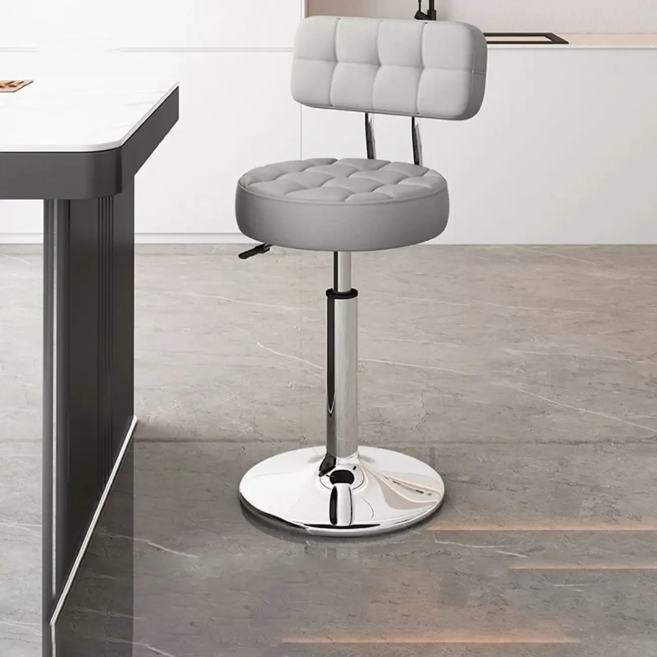 Stylish Upholstered Swivel Bar Stools with Backrest for Kitchen Image - 43