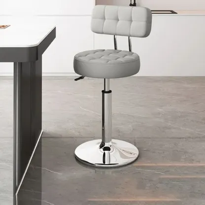 Stylish Upholstered Swivel Bar Stools with Backrest for Kitchen Image - 43
