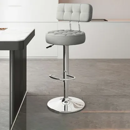 Stylish Upholstered Swivel Bar Stools with Backrest for Kitchen Image - 44