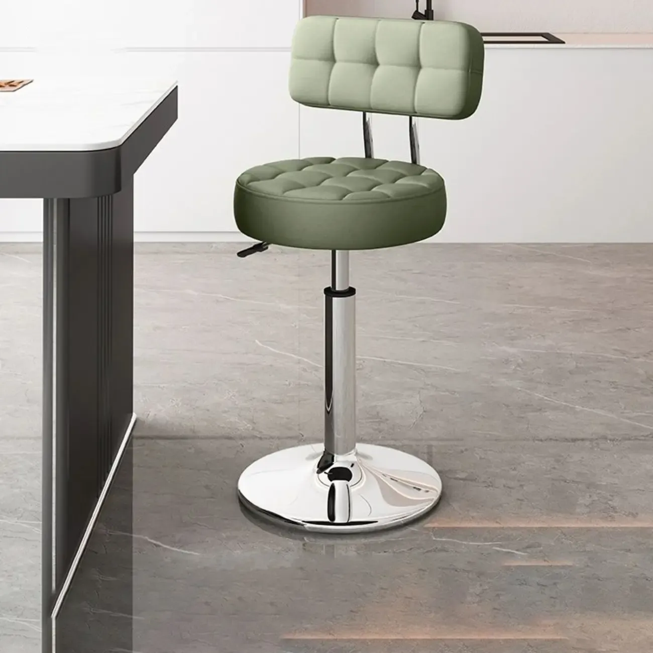 Stylish Upholstered Swivel Bar Stools with Backrest for Kitchen Image - 46