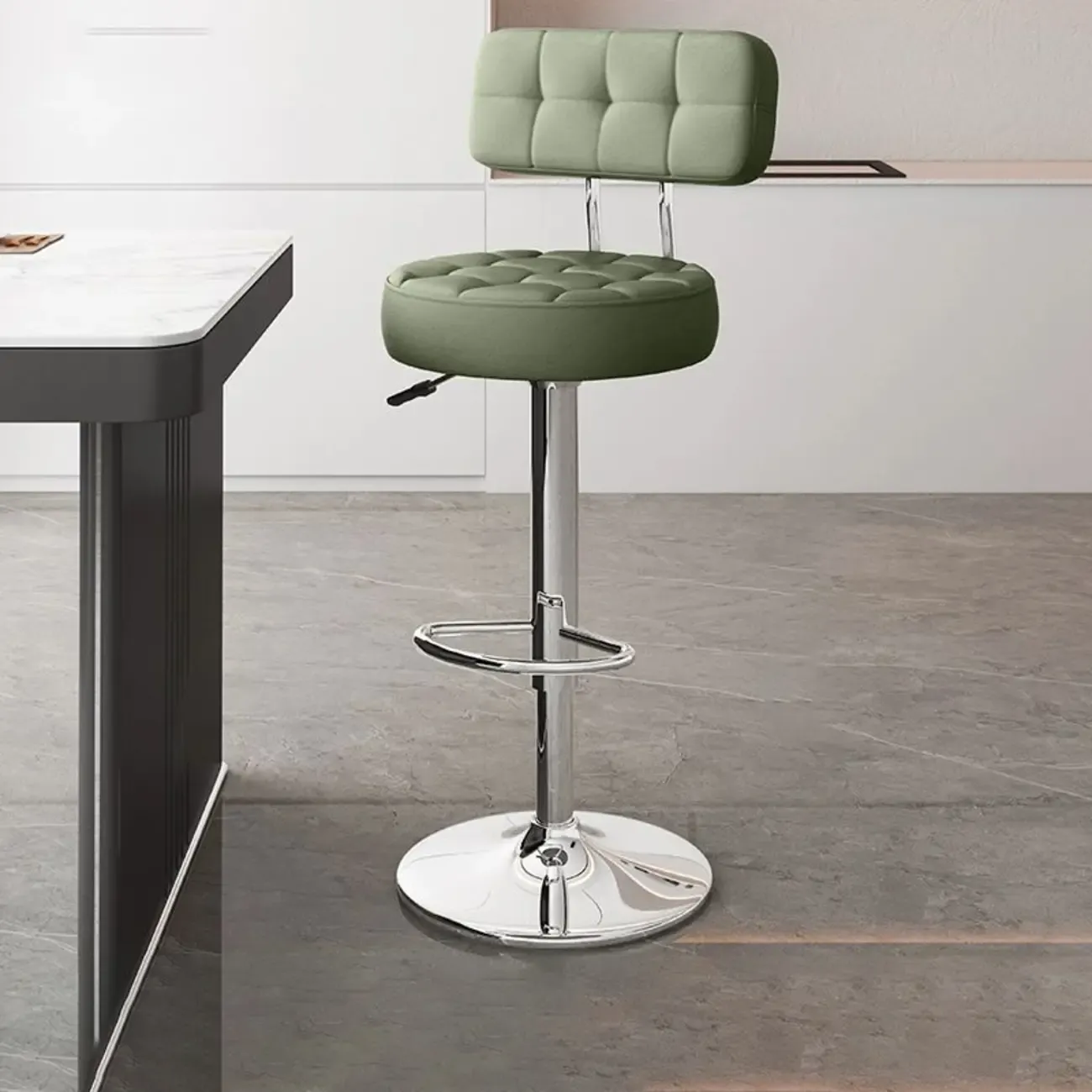 Stylish Upholstered Swivel Bar Stools with Backrest for Kitchen Image - 47