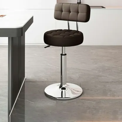 Stylish Upholstered Swivel Bar Stools with Backrest for Kitchen Image - 49