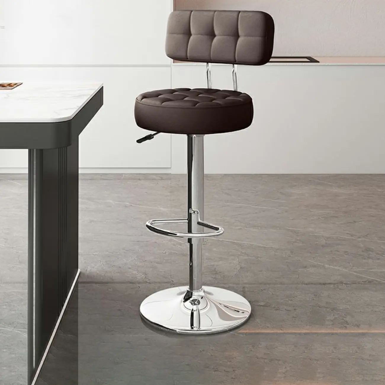 Stylish Upholstered Swivel Bar Stools with Backrest for Kitchen Image - 50 | homeyfad