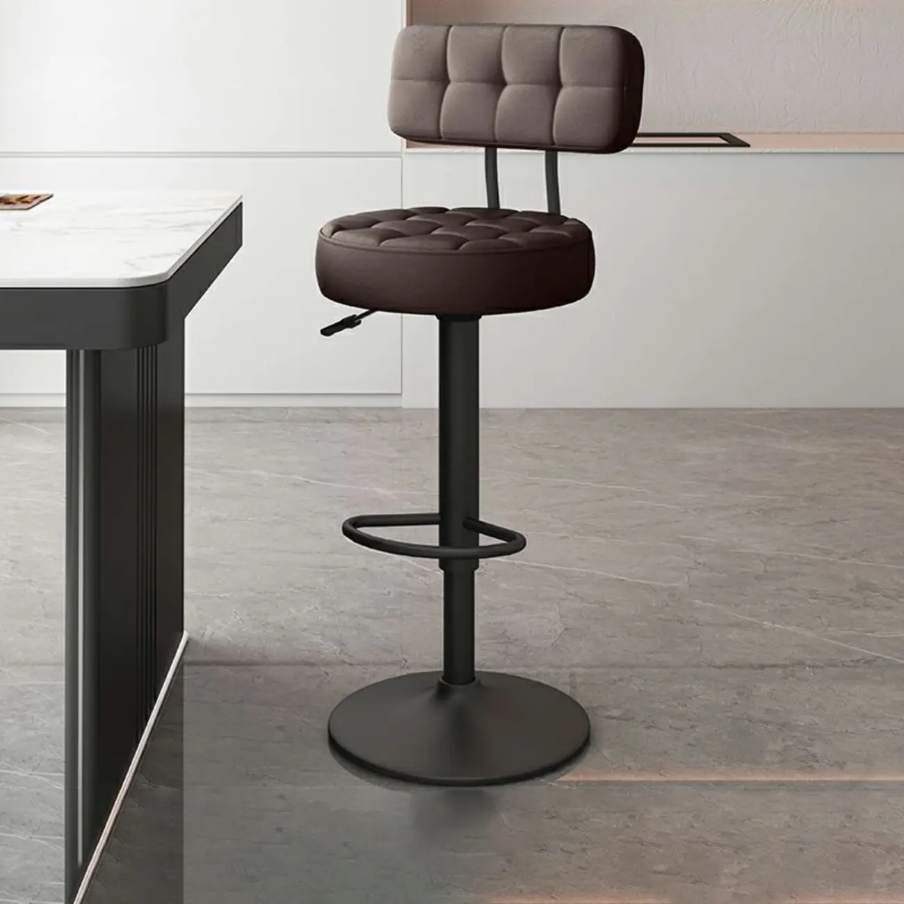Stylish Upholstered Swivel Bar Stools with Backrest for Kitchen Image - 51 | homeyfad