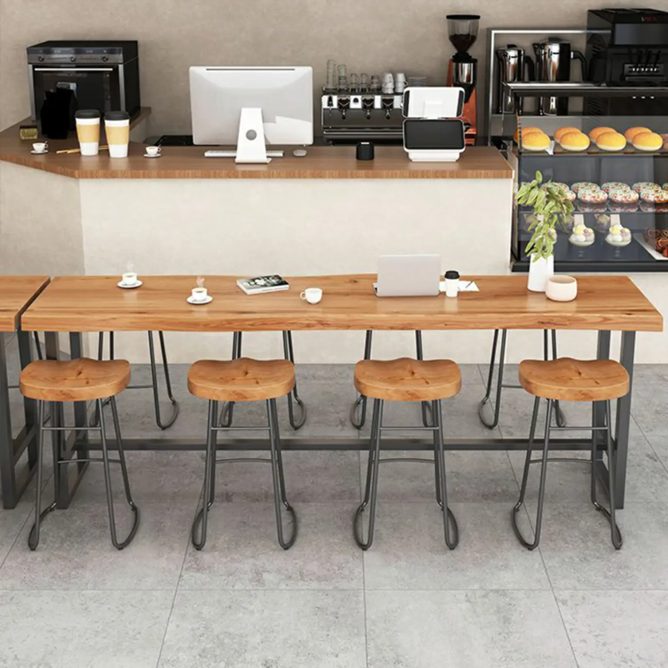 Nordic Brown Wood Rectangular Large Bar Height Table Image - 1 | homeyfad