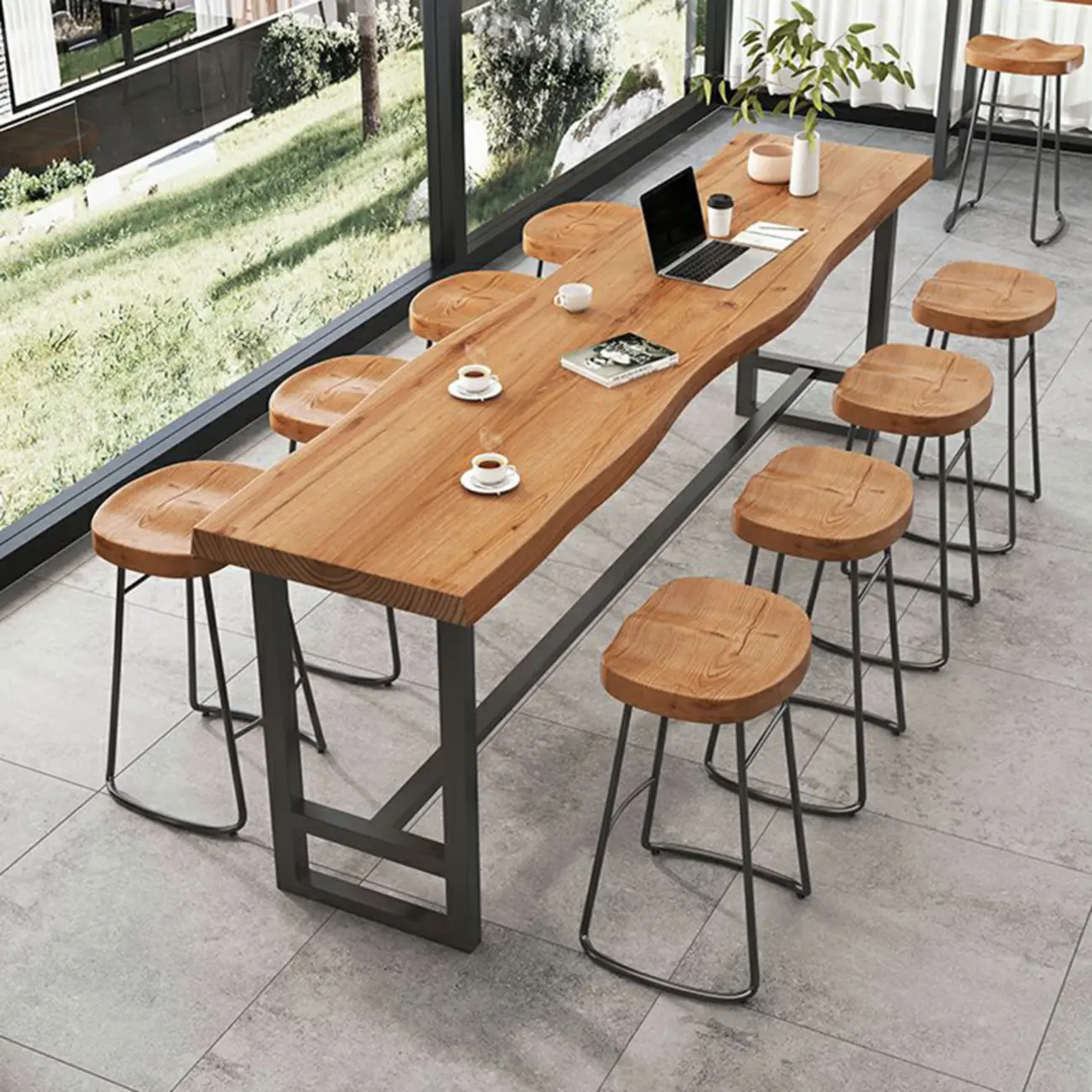 Nordic Brown Wood Rectangular Large Bar Height Table Image - 2 | homeyfad