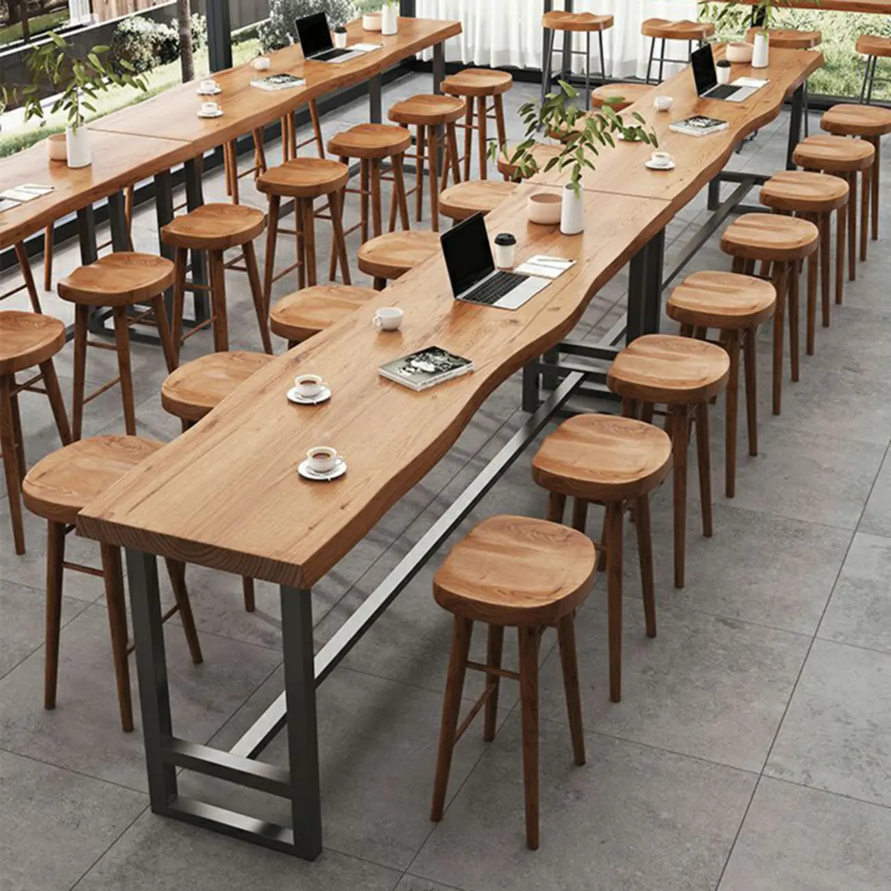 Nordic Brown Wood Rectangular Large Bar Height Table Image - 3 | homeyfad