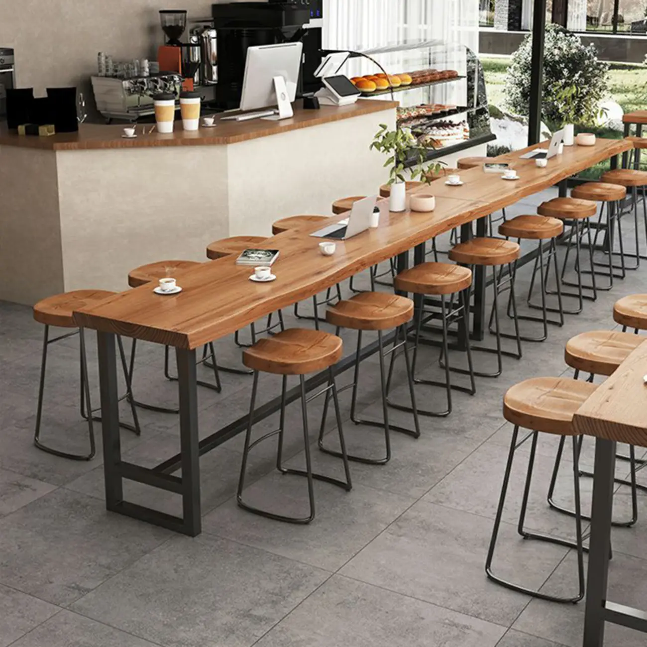 Nordic Brown Wood Rectangular Large Bar Height Table Image - 4 | homeyfad