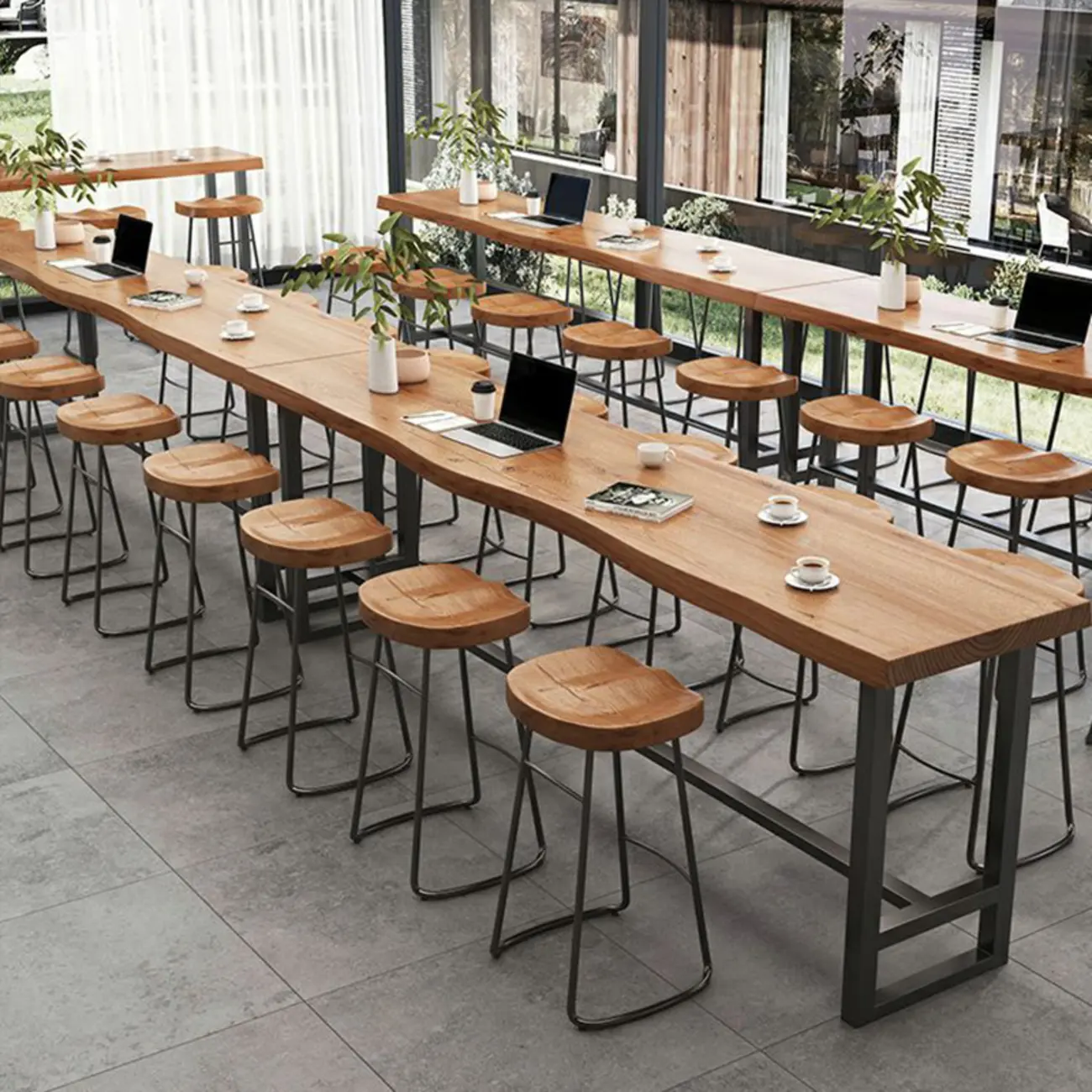 Nordic Brown Wood Rectangular Large Bar Height Table Image - 5 | homeyfad