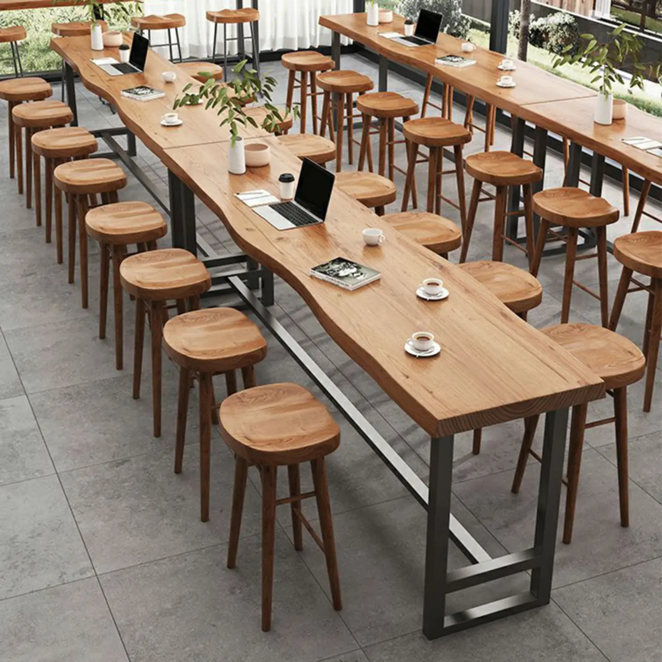 Nordic Brown Wood Rectangular Large Bar Height Table Image - 7 | homeyfad