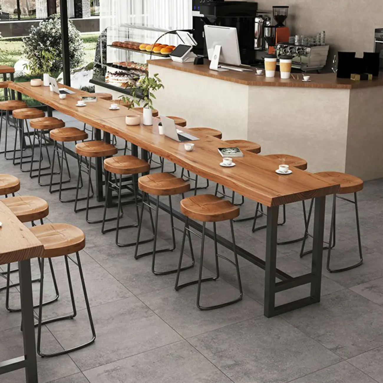 Nordic Brown Wood Rectangular Large Bar Height Table Image - 8 | homeyfad