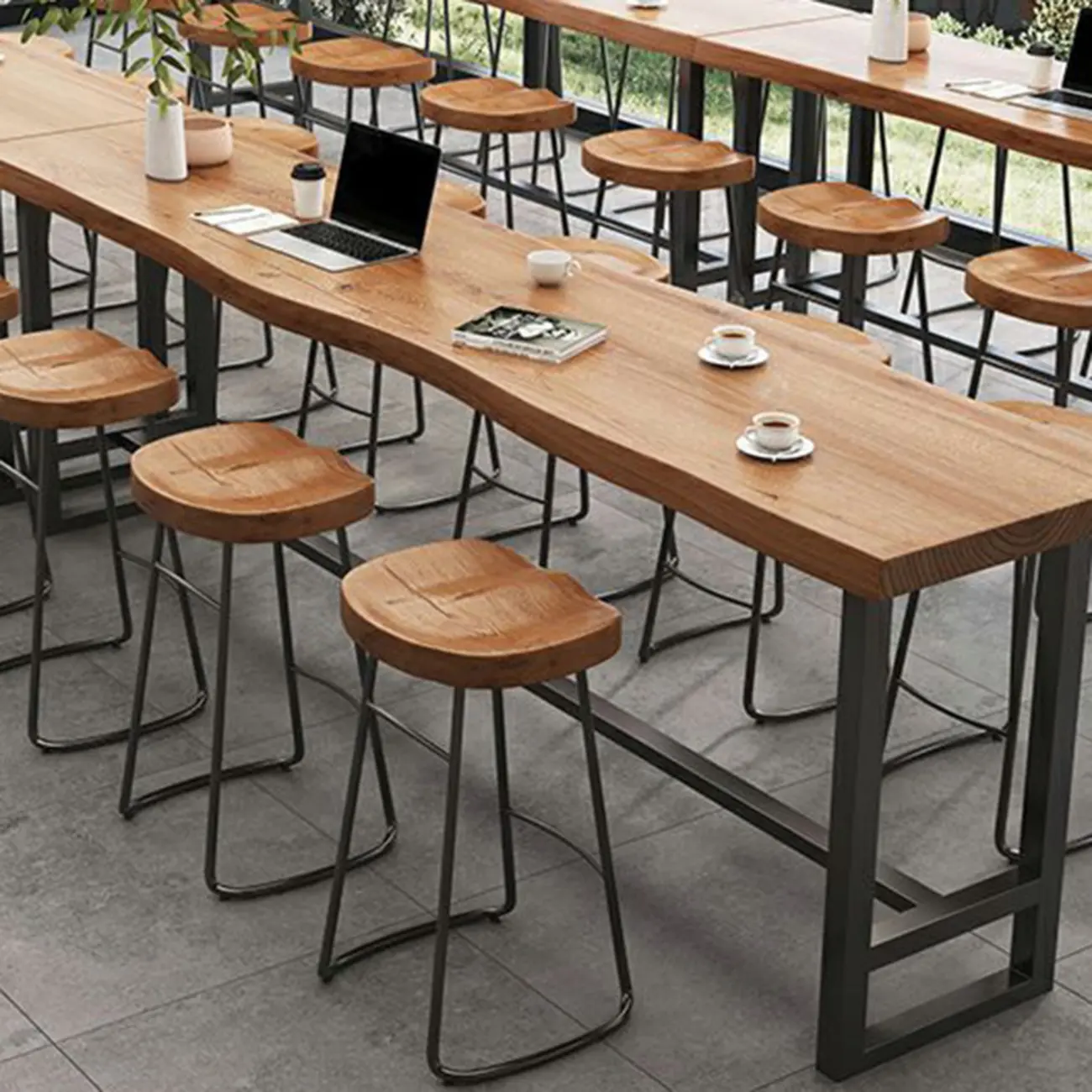 Nordic Brown Wood Rectangular Large Bar Height Table Image - 9 | homeyfad