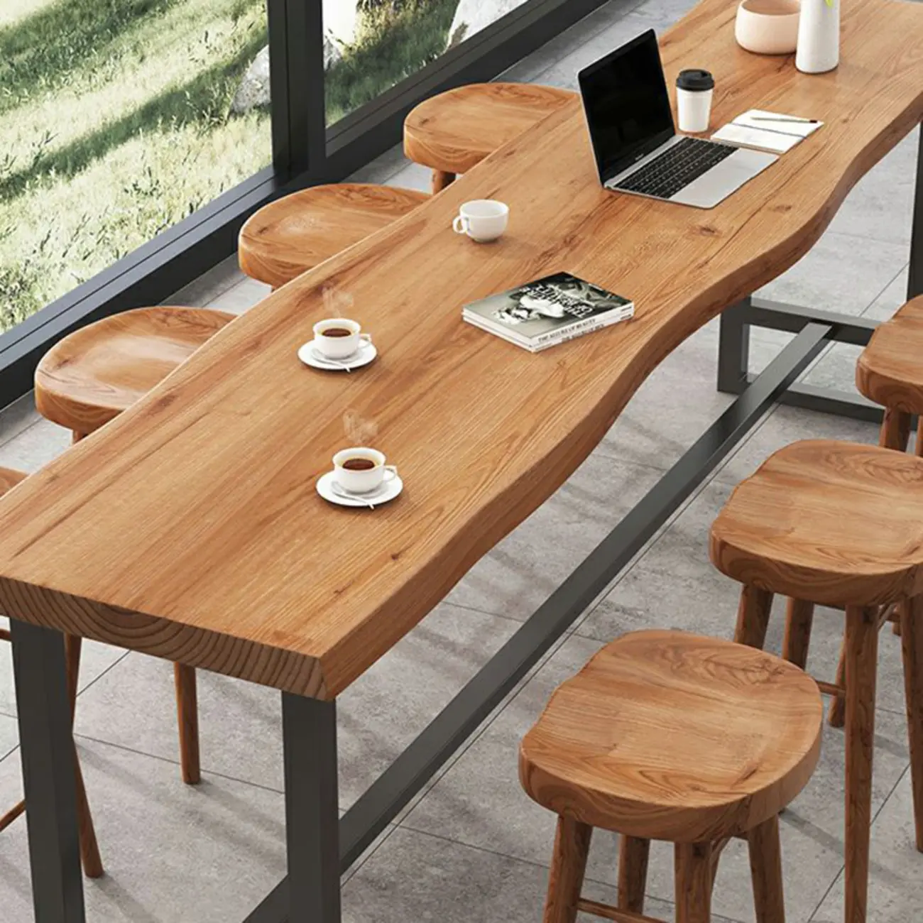 Nordic Brown Wood Rectangular Large Bar Height Table Image - 10 | homeyfad