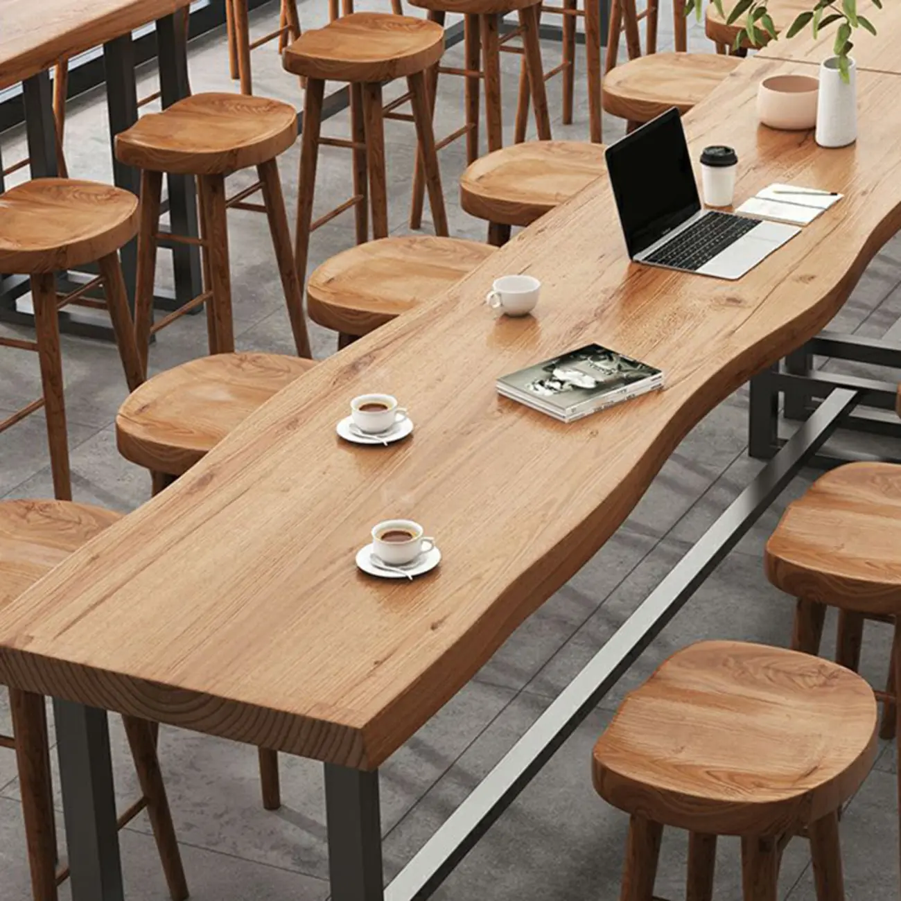 Nordic Brown Wood Rectangular Large Bar Height Table Image - 11 | homeyfad