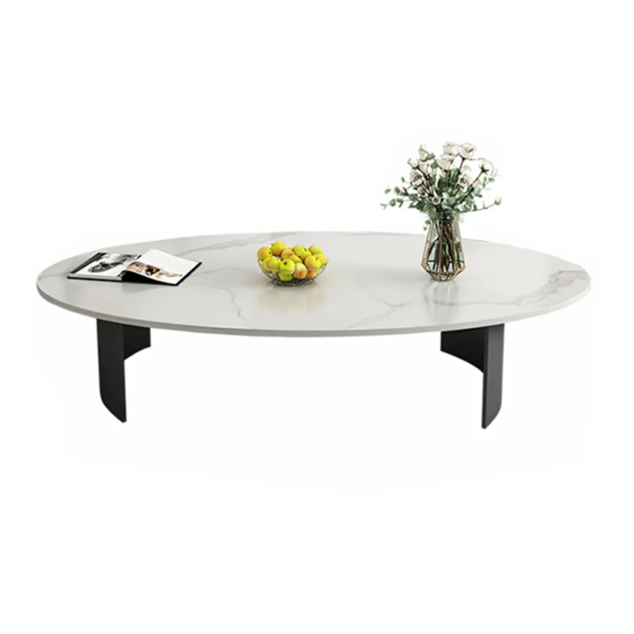 Oval Stone Top Scratch Resistant Iron Base Coffee Table Image - 8 | homeyfad