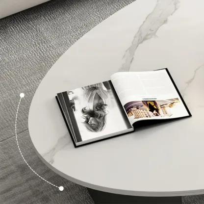 Oval Stone Top Scratch Resistant Iron Base Coffee Table Image - 10