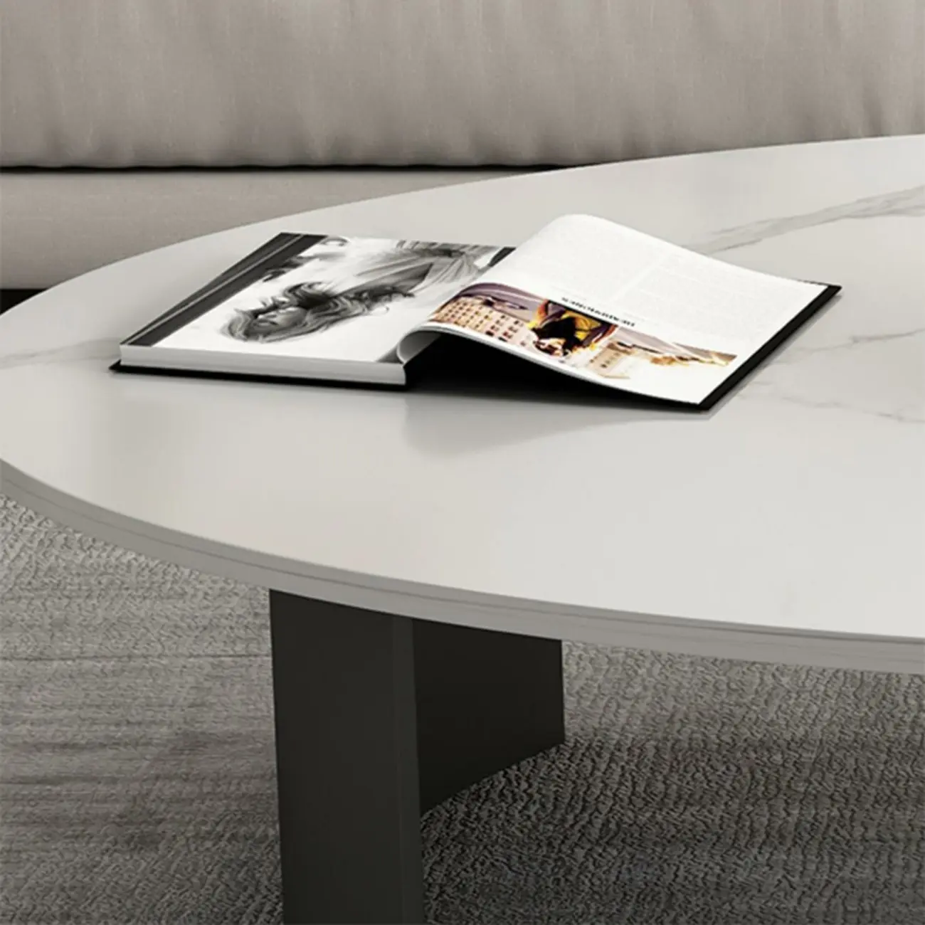 Oval Stone Top Scratch Resistant Iron Base Coffee Table Image - 11 | homeyfad