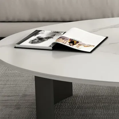 Oval Stone Top Scratch Resistant Iron Base Coffee Table Image - 11