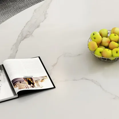 Oval Stone Top Scratch Resistant Iron Base Coffee Table Image - 12