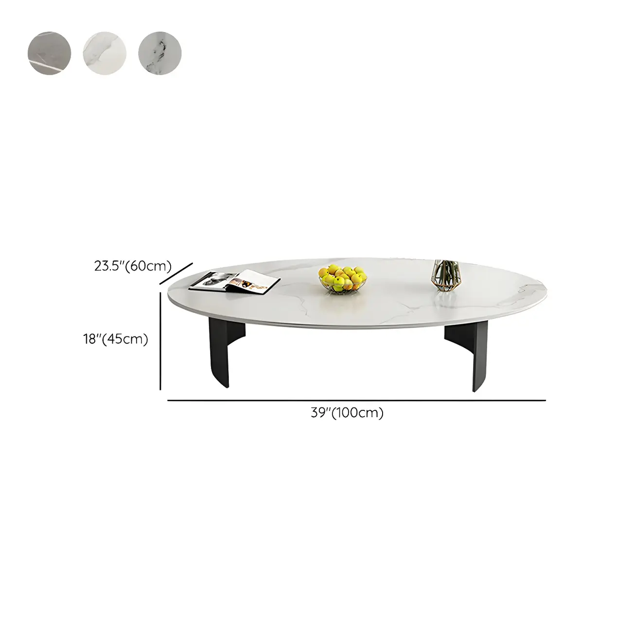 Oval Stone Top Scratch Resistant Iron Base Coffee Table #size | homeyfad