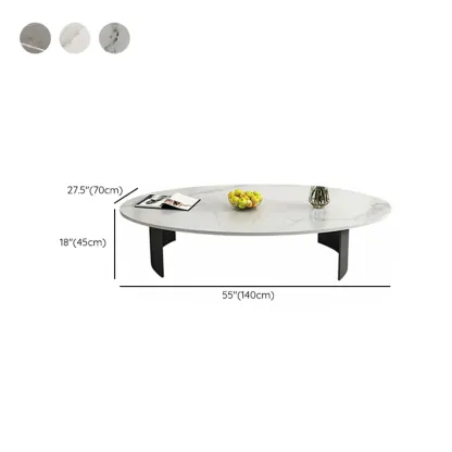 Oval Stone Top Scratch Resistant Iron Base Coffee Table Image - 16