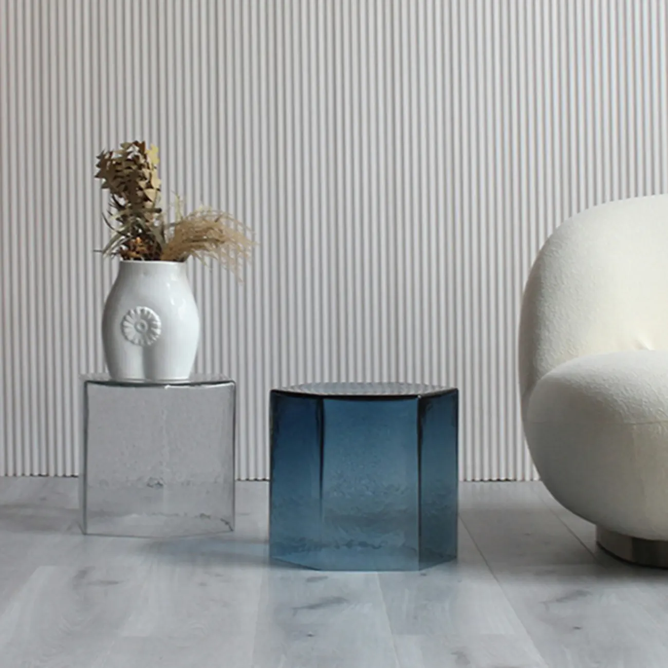 Modern Glass Hexagon End Table with Colorful for Living Room Image - 3 | homeyfad